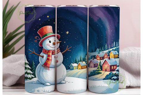 Snowman Christmas 20oz Tumbler Wrap Sublimation PixelChick 