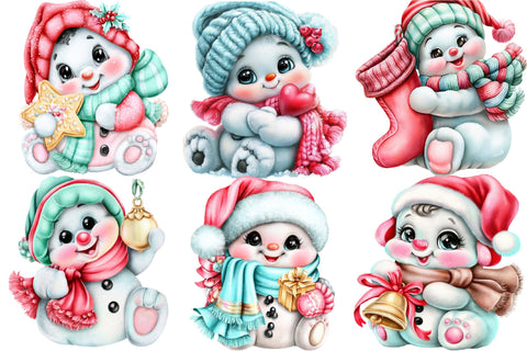 Snowman Christmas Clipart PNG Bundle Sublimation SVGArt 