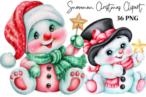 Snowman Christmas Clipart PNG Bundle Sublimation SVGArt 