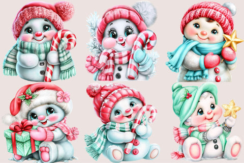 Snowman Christmas Clipart PNG Bundle Sublimation SVGArt 