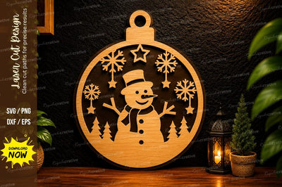 Snowman Christmas Ornament Laser Cut SVG Design SVG Regulrcrative 