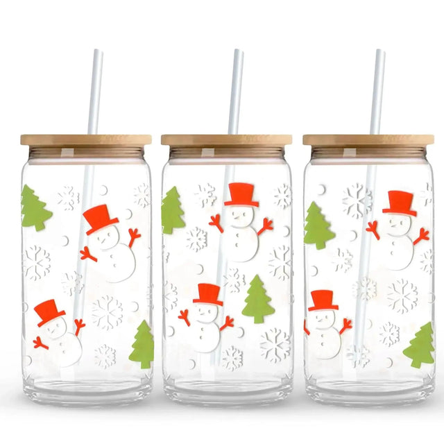Snowman & Christmas Trees 9.7 x 4.3 UV DTF Wrap Only (Cup NOT Included) Physical DIY Craft Warehouse 
