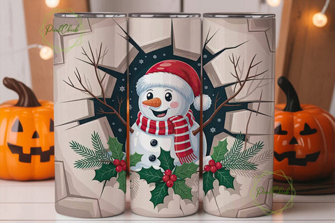Snowman Christmas Tumbler Wrap Sublimation PixelChick 