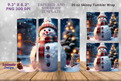 Snowman Christmas Wrap 20 oz Skinny | 20 oz Skinny Tumbler Wrap Sublimation Christmas Design Sublimation Sublimatiz Designs 