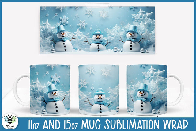 Snowman Coffee Mug PNG Wrap | 11oz and 15oz Coffee Cup Wraps Sublimation B Renee Design 