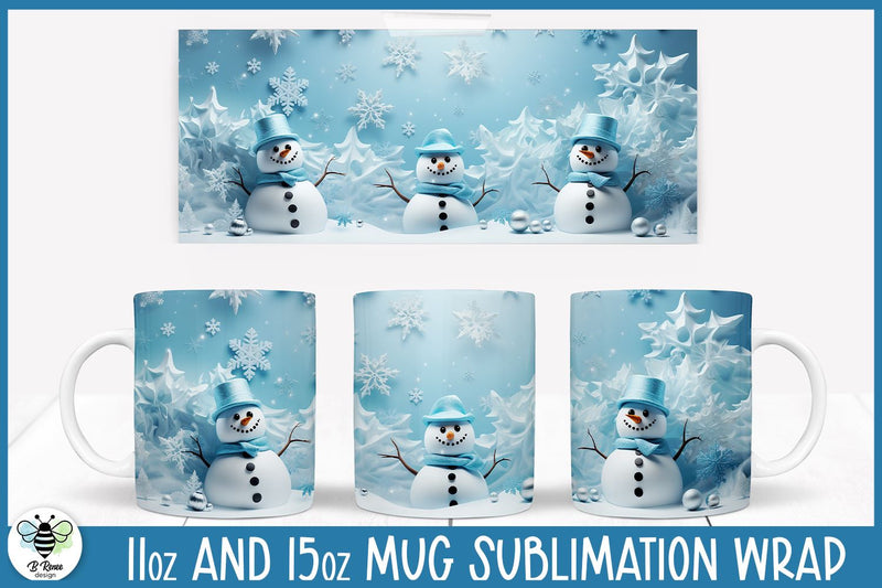 Snowman Coffee Mug PNG Wrap | 11oz and 15oz Coffee Cup Wraps Sublimation B Renee Design 