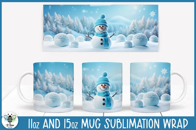Snowman Coffee Mug PNG Wrap | 11oz and 15oz Coffee Cup Wraps Sublimation B Renee Design 