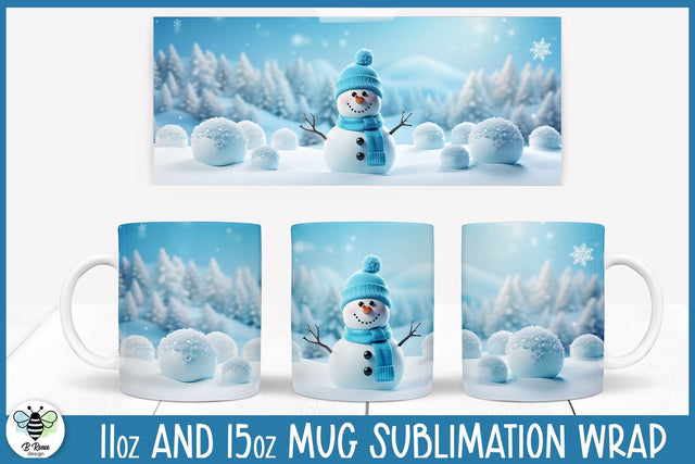 Snowman Coffee Mug PNG Wrap | 11oz and 15oz Coffee Cup Wraps Sublimation B Renee Design 