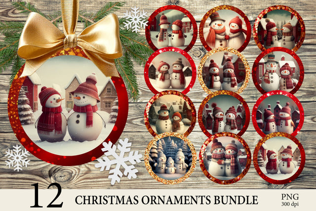 Snowman Couple Ornament Bundle. Christmas Ornament Bundle PNG Sublimation Olga Terlyanskaya 