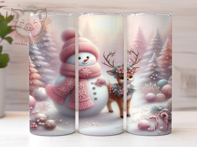 Snowman Deer Christmas Tumbler, Christmas Sublimation Design, Festive Holiday Snowman Art, 20oz Christmas Tumbler, Whimsical Deer Mug, Cozy Winter Cup, Seasonal Holiday Wrap Sublimation Lara' s Designs 