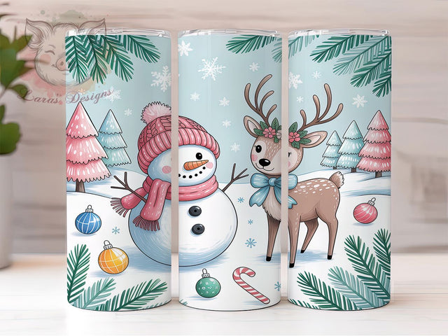 Snowman Deer Christmas Tumbler, Christmas Sublimation Design, Festive Holiday Snowman Art, 20oz Christmas Tumbler, Whimsical Deer Mug, Cozy Winter Cup, Seasonal Holiday Wrap Sublimation Lara' s Designs 