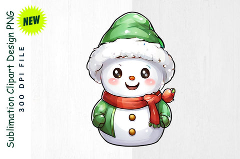 Snowman Dressed as Elf with Festive Hat Sublimation Clipart Sublimation Regulrcrative 