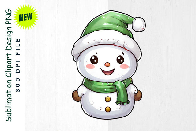 Snowman Dressed as Elf with Festive Hat Sublimation Clipart Sublimation Regulrcrative 