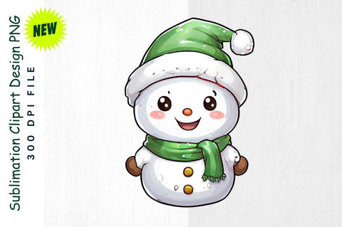 Snowman Dressed as Elf with Festive Hat Sublimation Clipart Sublimation Regulrcrative 