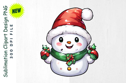 Snowman Dressed as Elf with Festive Hat Sublimation Clipart Sublimation Regulrcrative 