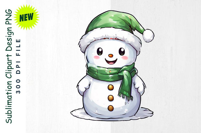 Snowman Dressed as Elf with Festive Hat Sublimation Clipart Sublimation Regulrcrative 