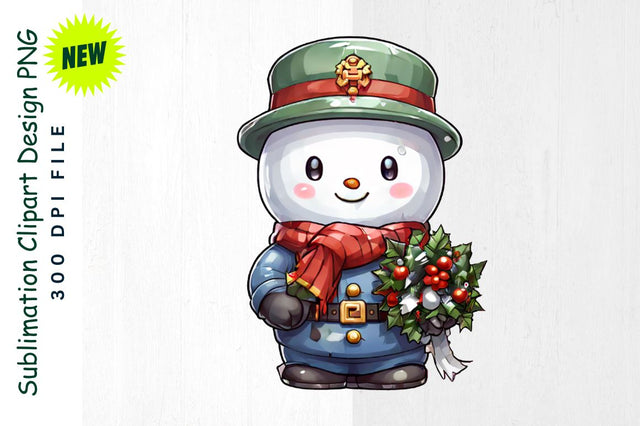Snowman Dressed as Toy Soldier with Wreath Sublimation Clipart Sublimation Regulrcrative 