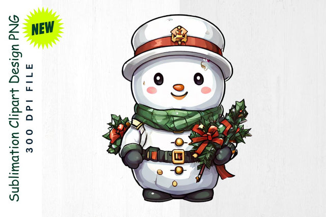 Snowman Dressed as Toy Soldier with Wreath Sublimation Clipart Sublimation Regulrcrative 