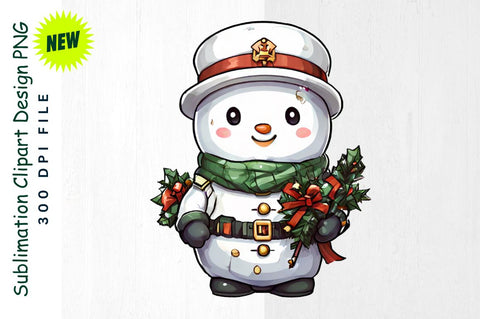 Snowman Dressed as Toy Soldier with Wreath Sublimation Clipart Sublimation Regulrcrative 