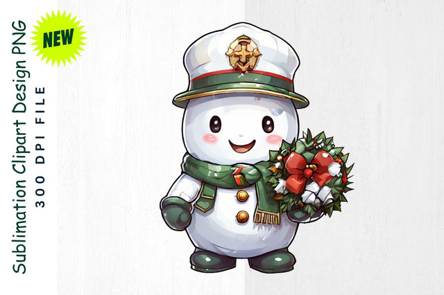 Snowman Dressed as Toy Soldier with Wreath Sublimation Clipart Sublimation Regulrcrative 