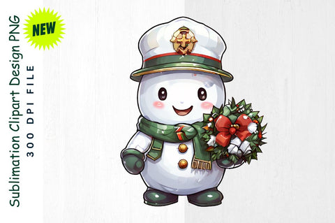 Snowman Dressed as Toy Soldier with Wreath Sublimation Clipart Sublimation Regulrcrative 