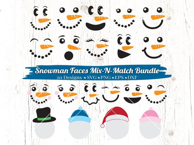Snowman Faces Bundle SVG Caffeinated SVGs 