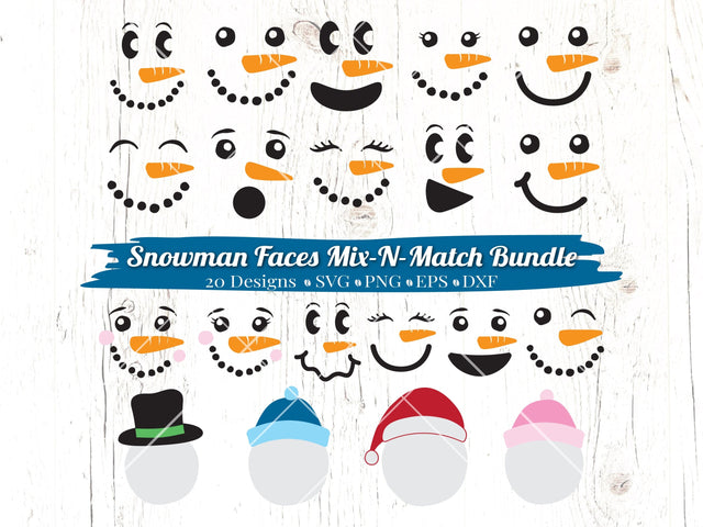 Snowman Faces Bundle SVG Caffeinated SVGs 