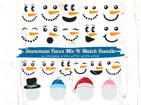 Snowman Faces Bundle SVG Caffeinated SVGs 