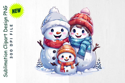 Snowman Family Building a Snow Fort Sublimation Clipart Sublimation Regulrcrative 