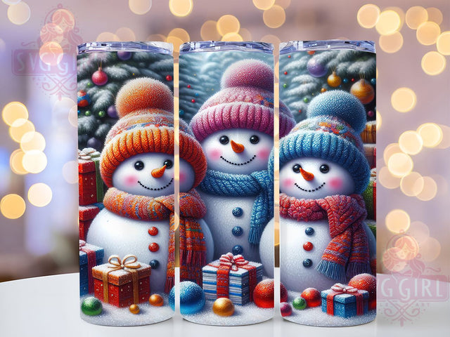 Snowman Family Christmas Tumbler, Snowman with Presents Sublimation Design, Festive Holiday Cup Art, 20oz Xmas Tumbler, Whimsical Snowman Mug, Stylish Christmas Cup, Cozy Holiday Wrap Sublimation SvggirlplusArt 
