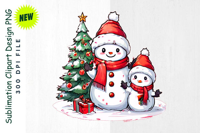 Snowman Family Decorating Christmas Tree Sublimation Clipart Sublimation Regulrcrative 