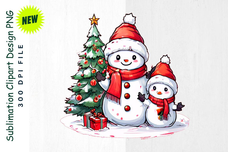 Snowman Family Decorating Christmas Tree Sublimation Clipart Sublimation Regulrcrative 
