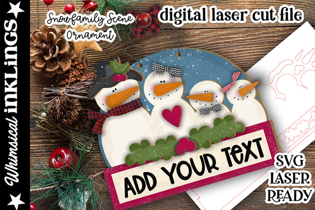 Snowman Family Scene Ornament SVG SVG Whimsical Inklings 