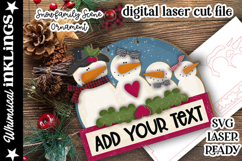 Snowman Family Scene Ornament SVG SVG Whimsical Inklings 