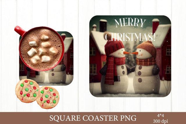 Snowman Family Square Coaster PNG. Christmas PNG Sublimation Olga Terlyanskaya 