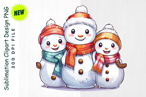 Snowman Family with Holiday Expressions Sublimation Clipart Sublimation Regulrcrative 