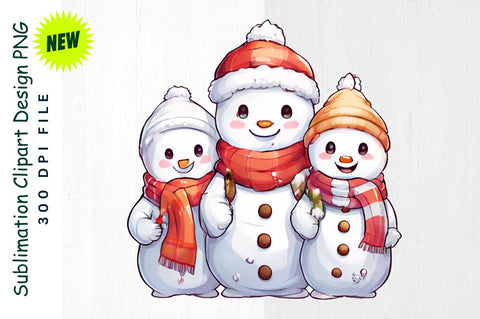 Snowman Family with Holiday Expressions Sublimation Clipart Sublimation Regulrcrative 