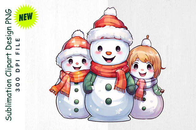 Snowman Family with Holiday Expressions Sublimation Clipart Sublimation Regulrcrative 