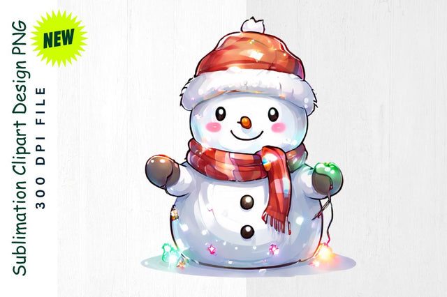 Snowman Glowing with Holiday Lights Sublimation Clipart Sublimation Regulrcrative 