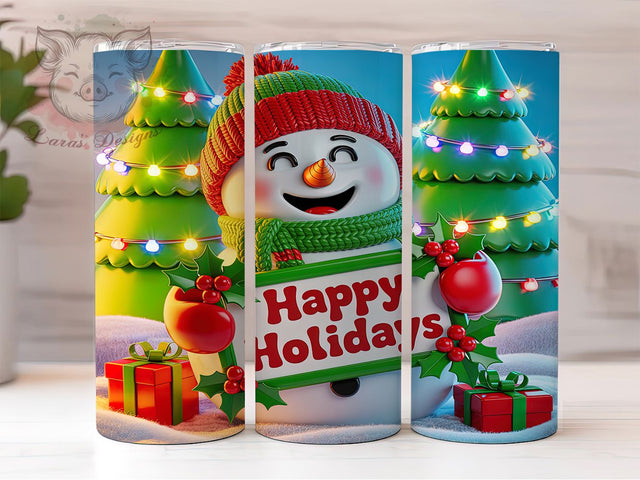 Snowman Happy Holidays Tumbler, Happy Holidays, Winter Tumbler, 20Oz Wrap Design, Christmas Sublimation, Snowman Art, Holiday Tumbler Sublimation Lara' s Designs 