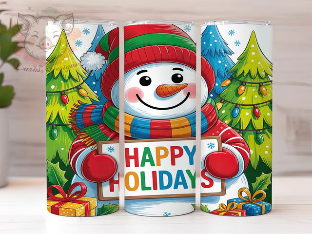 Snowman Happy Holidays Tumbler, Happy Holidays, Winter Tumbler, 20Oz Wrap Design, Christmas Sublimation, Snowman Art, Holiday Tumbler Sublimation Lara' s Designs 