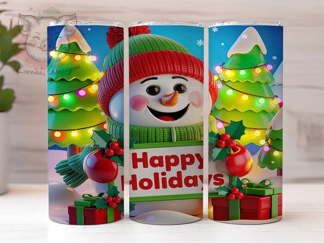 Snowman Happy Holidays Tumbler, Happy Holidays, Winter Tumbler, 20Oz Wrap Design, Christmas Sublimation, Snowman Art, Holiday Tumbler Sublimation Lara' s Designs 