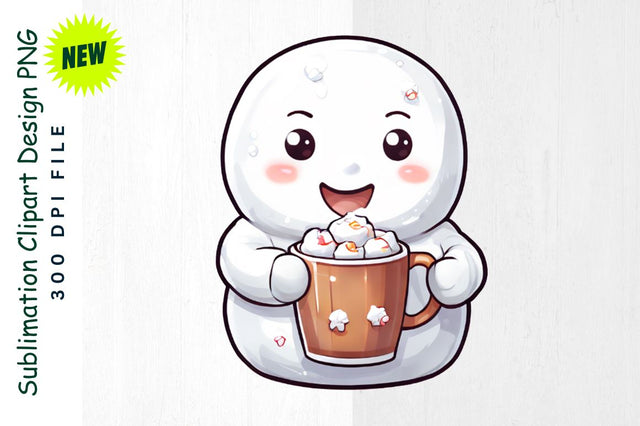 Snowman Holding Cocoa with Marshmallows Lights Sublimation Clipart Sublimation Regulrcrative 