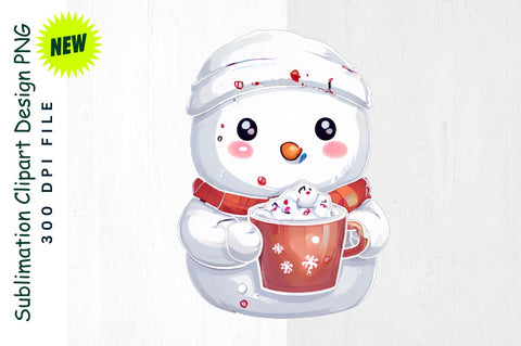 Snowman Holding Cocoa with Marshmallows Lights Sublimation Clipart Sublimation Regulrcrative 
