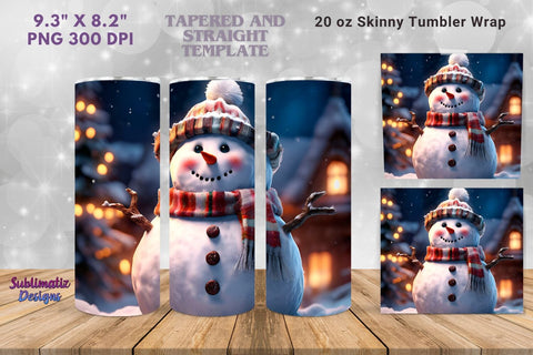 Snowman Holiday 20 oz Tumbler Wrap | 20 oz Skinny Tumbler Wrap Sublimation Christmas Design Sublimation Sublimatiz Designs 