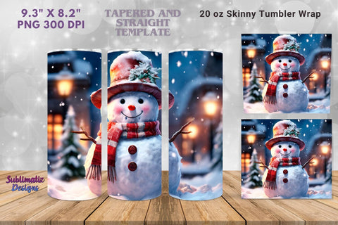 Snowman Holiday Skinny Tumbler Wrap | 20 oz Skinny Tumbler Wrap Sublimation Christmas Design Sublimation Sublimatiz Designs 
