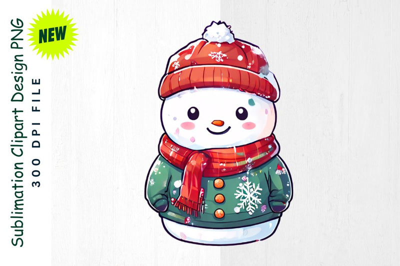 Snowman in Festive Sweater in Snowy Field Sublimation Clipart Sublimation Regulrcrative 