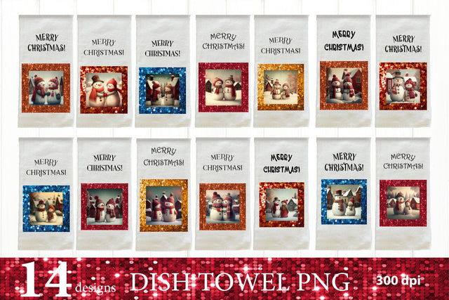 Snowman Kitchen Dish Towel Bundle PNG. Merry Christmas PNG Sublimation Olga Terlyanskaya 