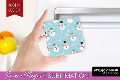 Snowman Magnet Sublimation - Cute Christmas Square Magnet Sublimation OrangeBrushStudio 