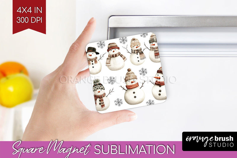 Snowman Magnet Sublimation - Cute Christmas Square Magnet Sublimation OrangeBrushStudio 
